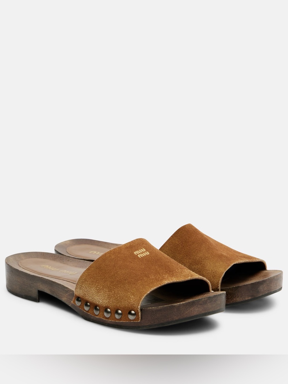 Miu Miu Brown Logo faded suede mules 36